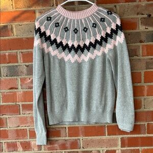 J. Crew Gray and Pink Fair Isle Sweater